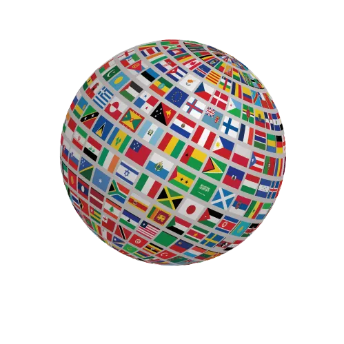A ball adorned with various flags and language translations of the Yasha Ahayah Bible Scriptures.
